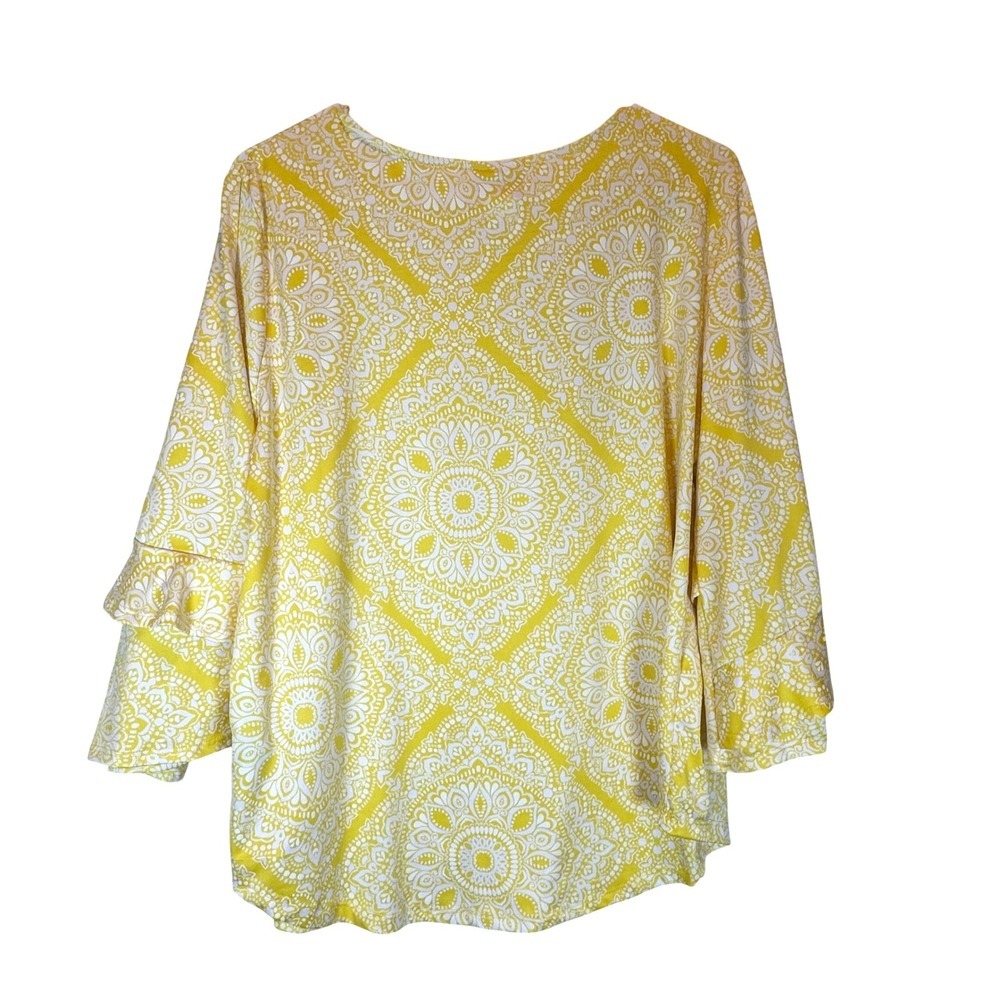 Women's Petite L Yellow Boho Ruffle Bell Sleeve Blouse Romantic Flowy Spring Top - Picture 4 of 7
